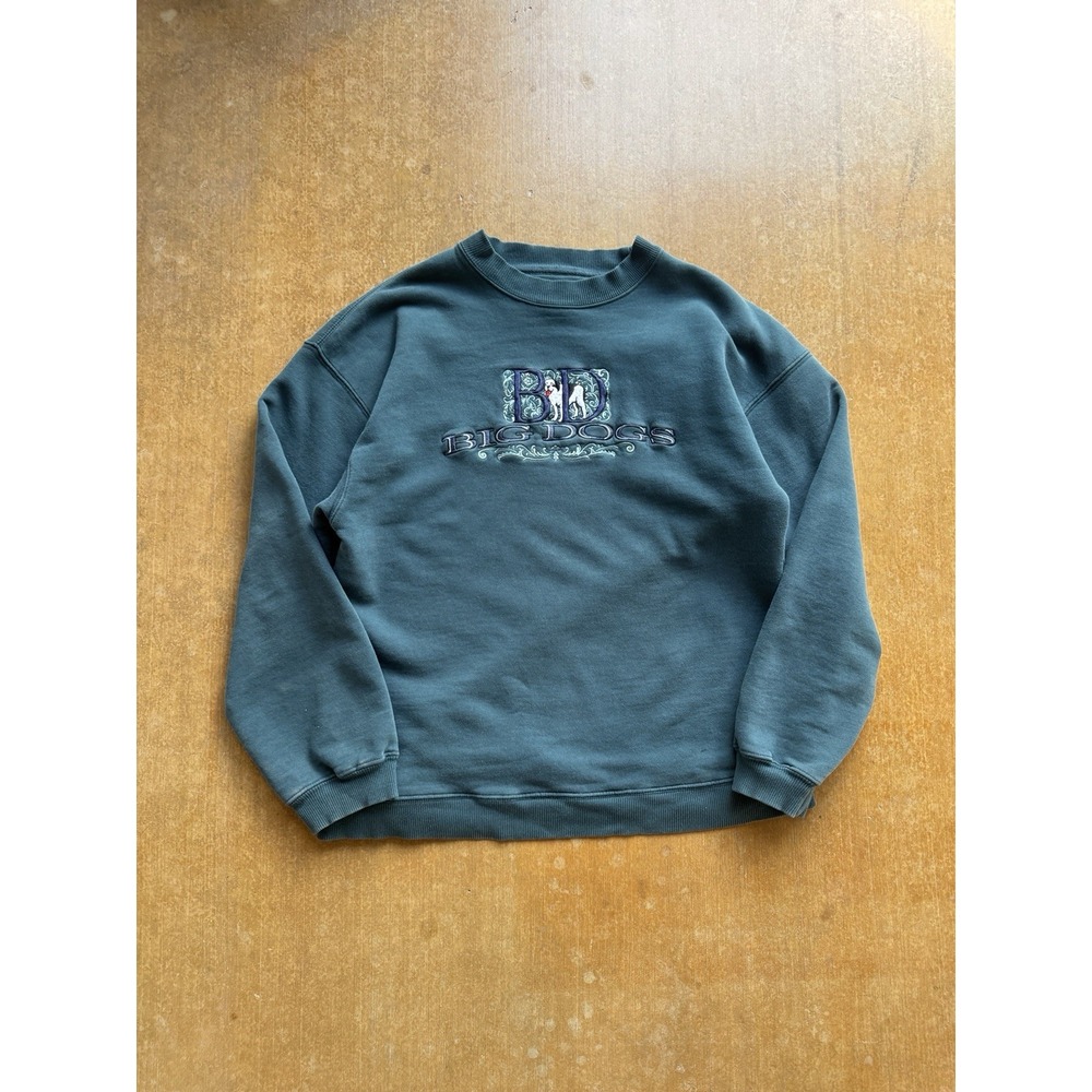 VTG 90s 2000s Big Dogs Olive Forest Green Embroidered Crewneck Sweater (M)